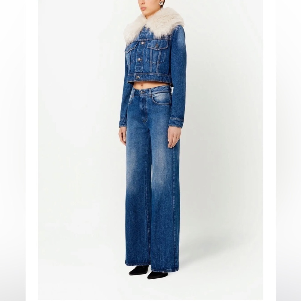 NWT Ami Paris Denim Jacket with White Faux Fur Collar - Picture 3 of 10